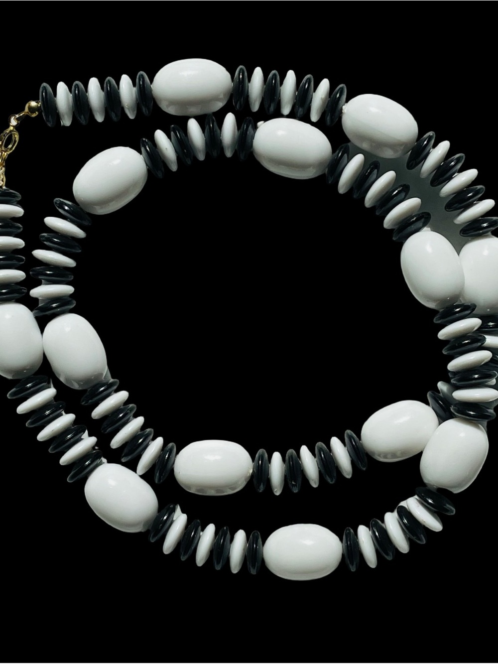 Vintage Black And White Plastic Beaded Necklace